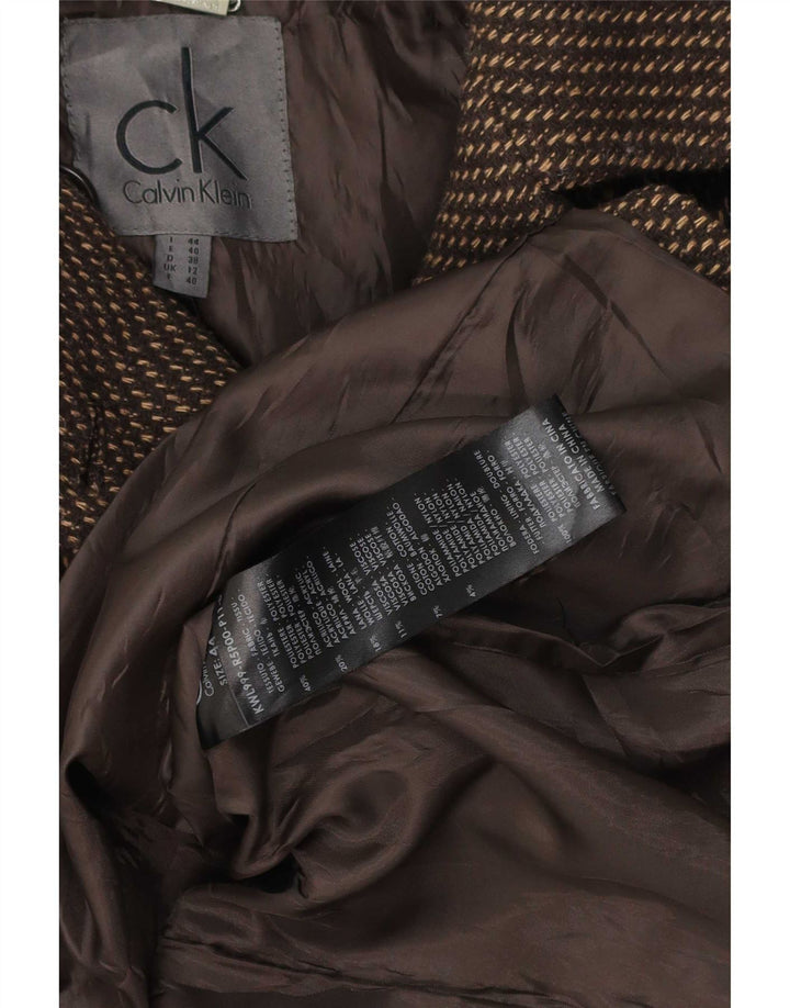 Calvin Klein Damen Zweireihiger Mantel UK 12 Mittelbraunes Polyester