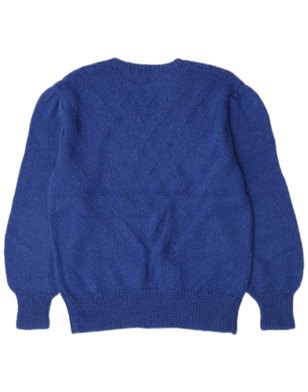 Vintage Damen V-Ausschnitt Pullover Pullover UK 14 Large Blue Chevron Classic