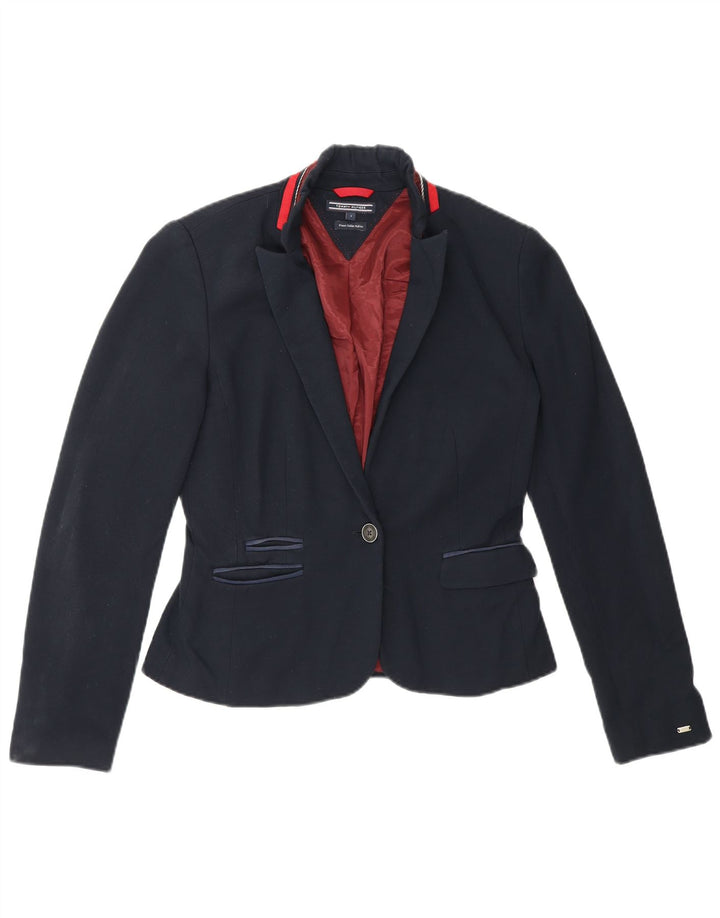 Tommy Hilfiger Damen 1-Knopf-Blazerjacke US 4 Small Marineblaue Viskose