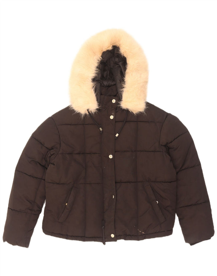 Topshop Damen-Kapuzen-Übergröße, gepolsterte Jacke, Größe S, Schwarz, Polyester