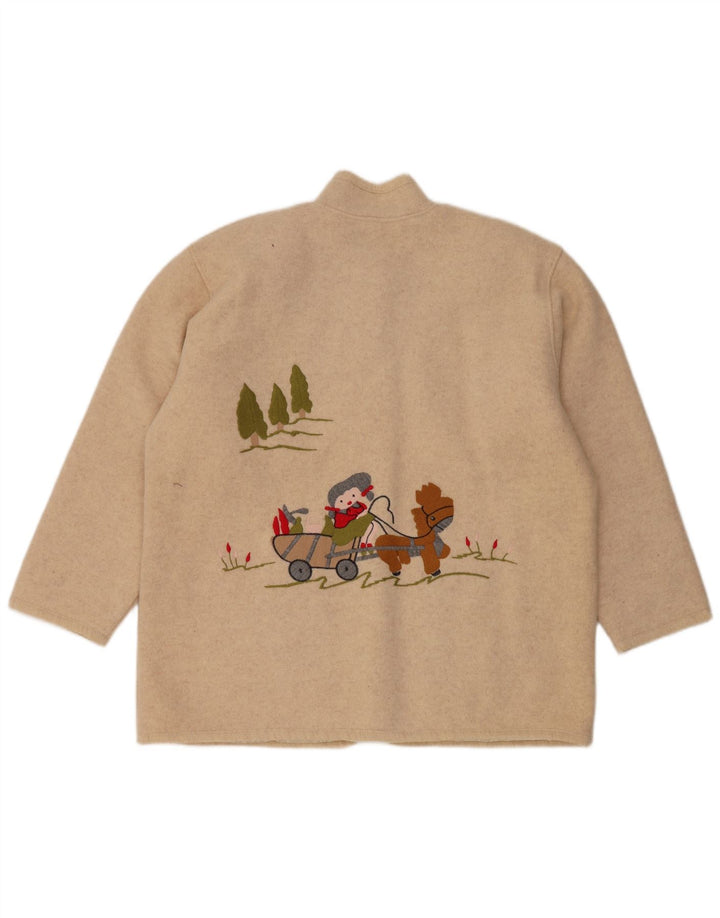 VINTAGE Damen Blazer mit grafischer 5-Knopf-Blazer-Jacke, UK 14, Größe L, Beige