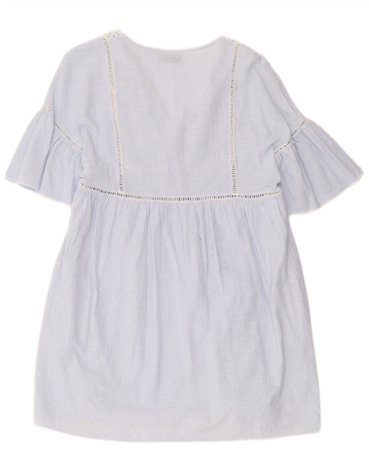 Zara Damen Trafaluc Etuikleid UK 12 Mittelblauer Nadelstreifen