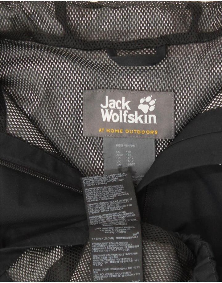 Jack Wolfskin Jungen Regenjacke mit grafischer Kapuze, 11–12 Jahre, schwarzes Polyester