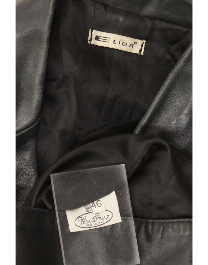 VINTAGE Damen Ledermantel IT 46 Großes schwarzes Leder