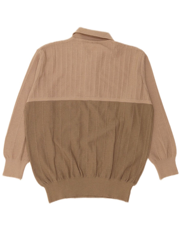 Vintage Herren Rollkragenpullover IT 54 XL Beige Colourblock Wolle