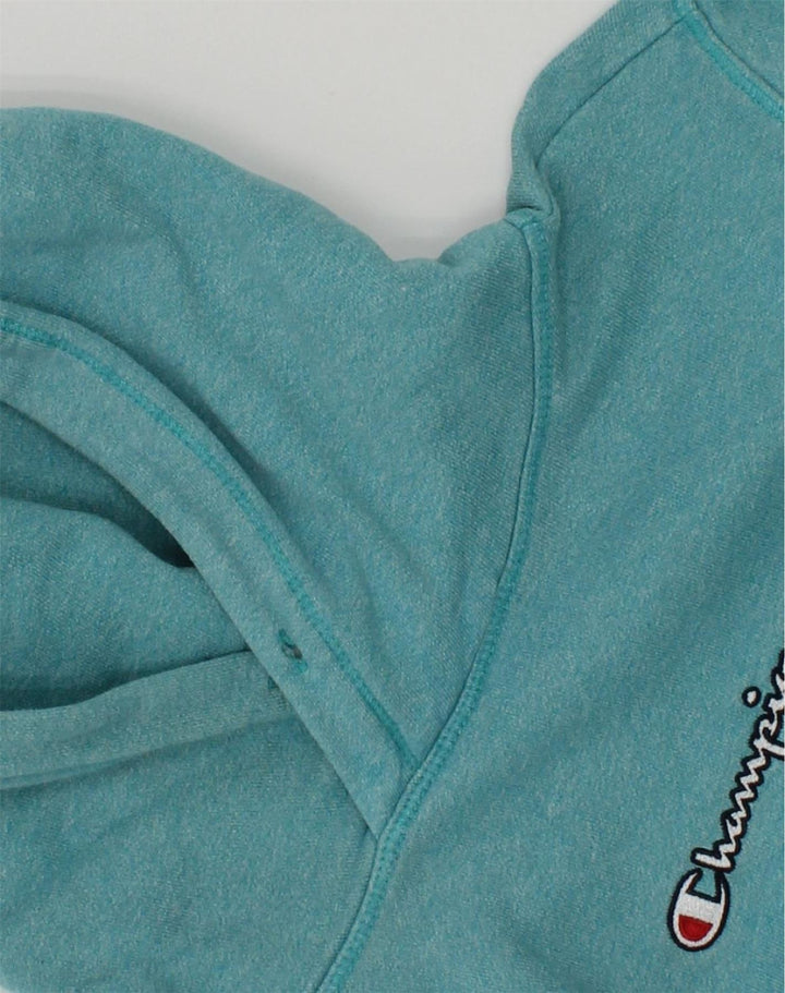 CHAMPION Womens Graphic Hoodie Jumper UK 10 Small Turquoise Cotton | Vintage Champion | Thrift | Second-Hand Champion | Used Clothing | Messina Hembry 