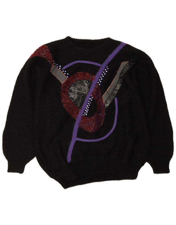 C&A Damen Pullover mit grafischem Rundhalsausschnitt, Gr. 18, XL, Schwarz, Acryl