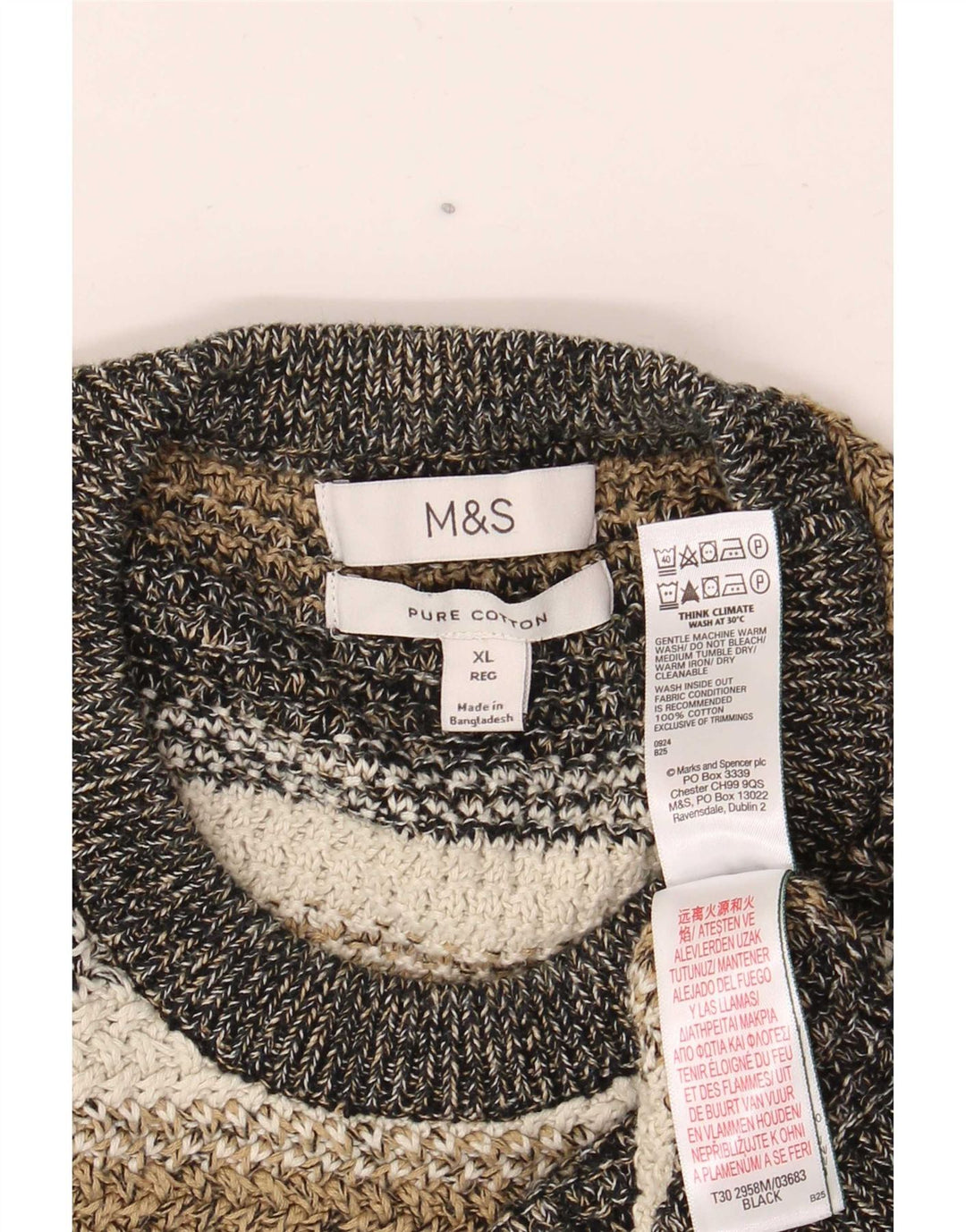 Marks & Spencer Herren-Pullover mit Rundhalsausschnitt, XL, mehrfarbig gestreift