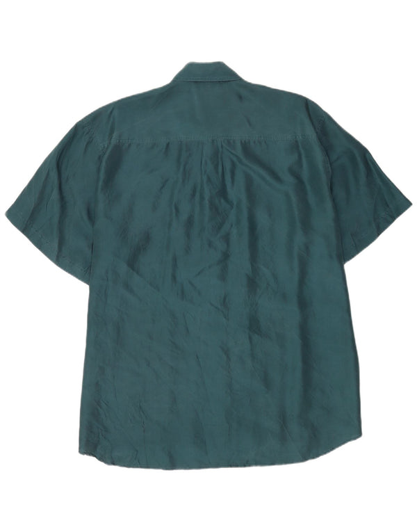 Vintage Mens Short Sleeve Shirt Large Green Silk