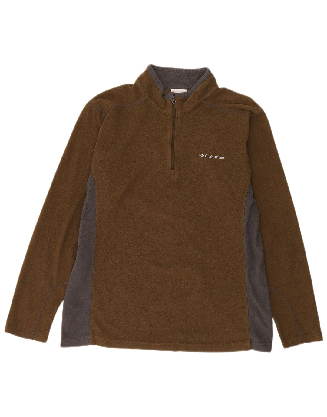 COLUMBIA Herren-Fleecepullover mit Reißverschluss am Hals, großes braunes Farbblock-Polyester