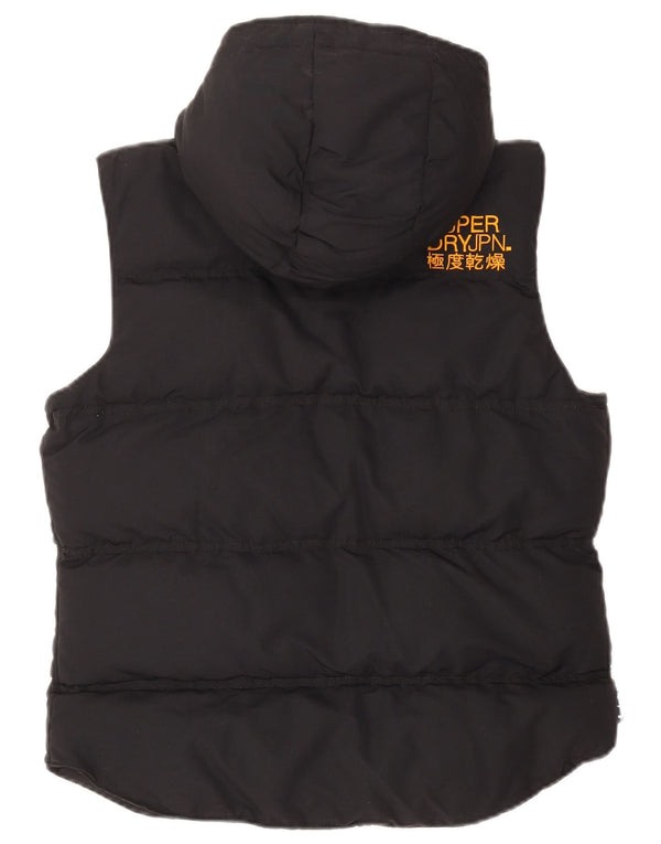 Superdry Boys Hooded Padded Gilet 13-14 Years Large Black Nylon