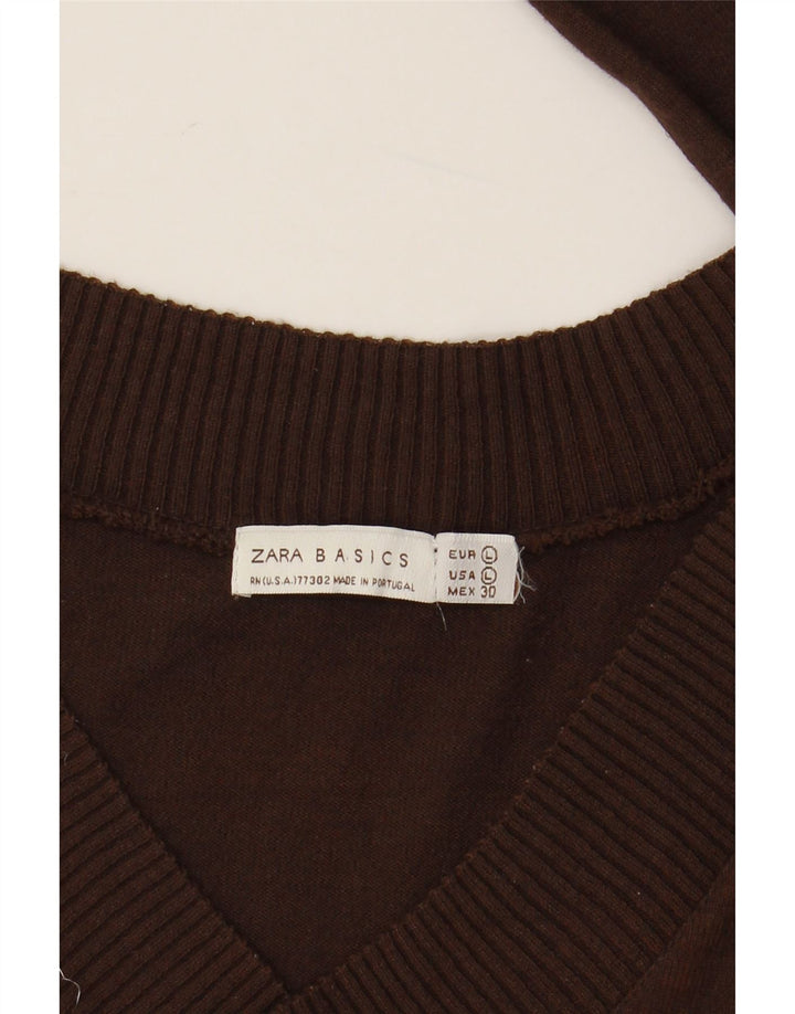 Zara Damen Top Langarm UK 14 Große braune Viskose