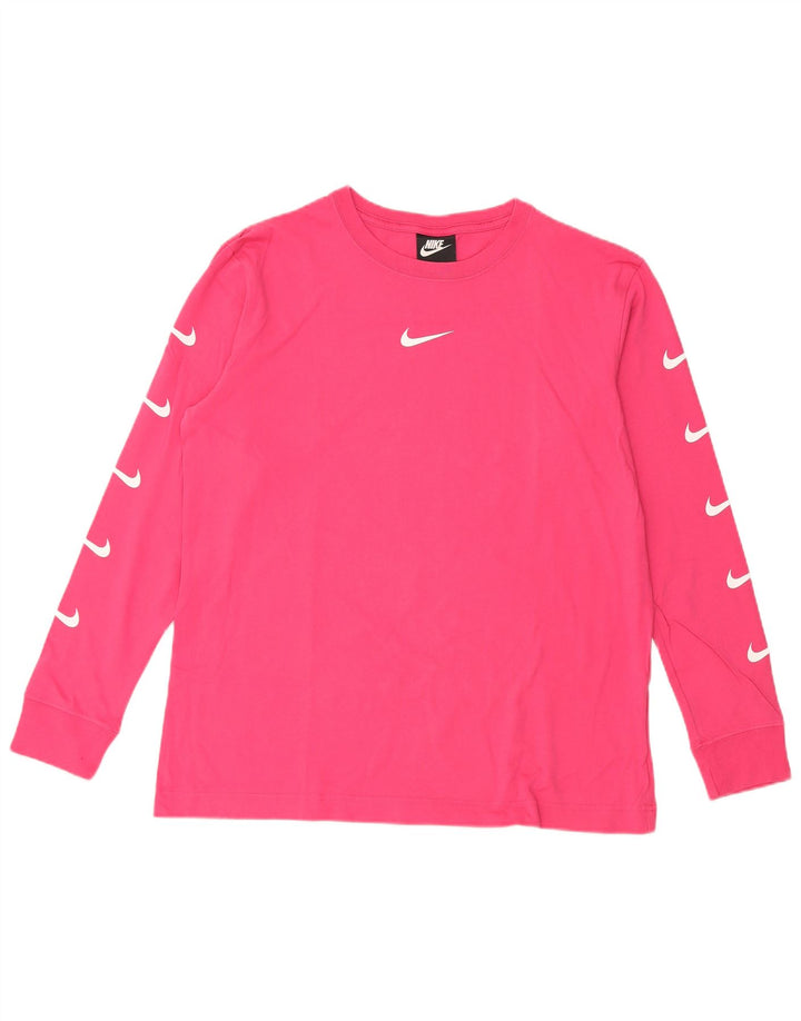NIKE Womens Graphic Top Langarm UK 14 Mittelrosa Baumwolle