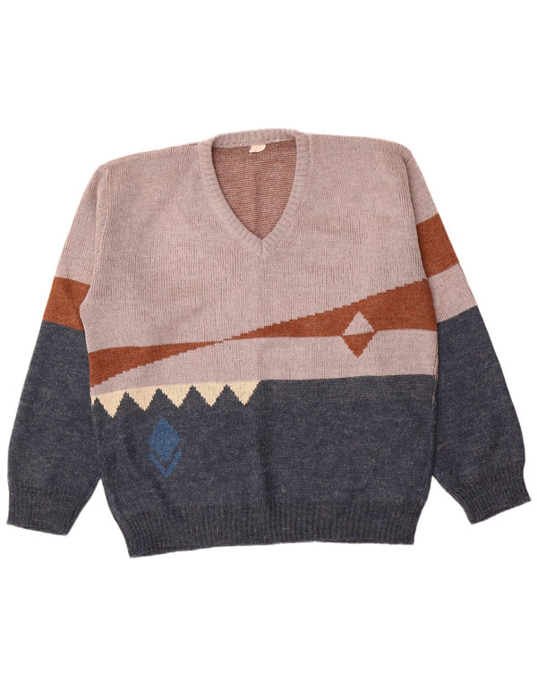 Vintage Herren Pullover mit V-Ausschnitt IT 56 XL Marineblau Farbblock