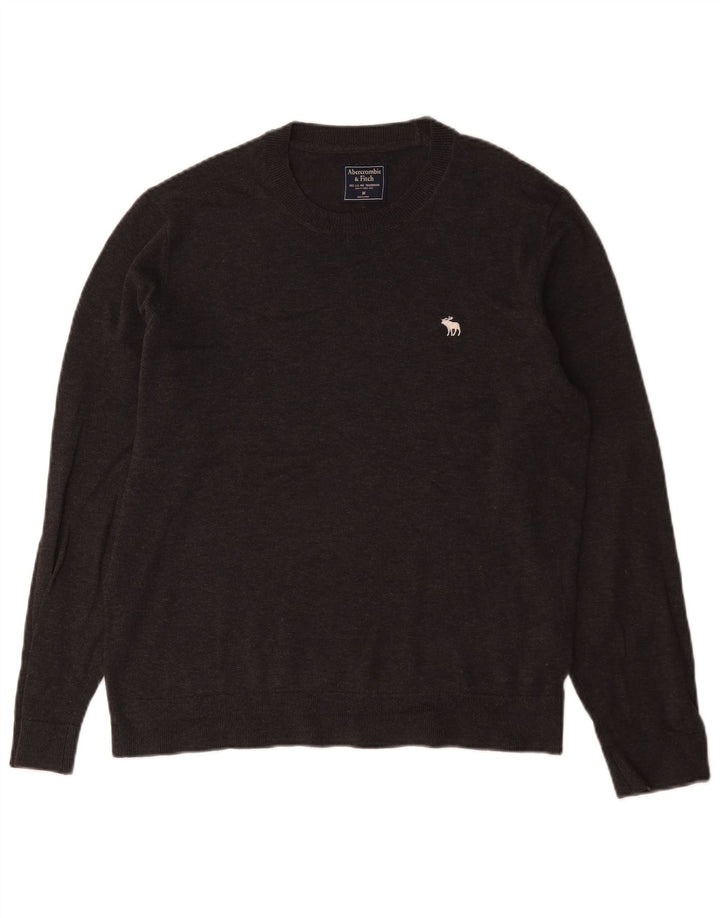 Abercrombie & Fitch Herren-Pullover mit Rundhalsausschnitt, mittelgraue Baumwolle