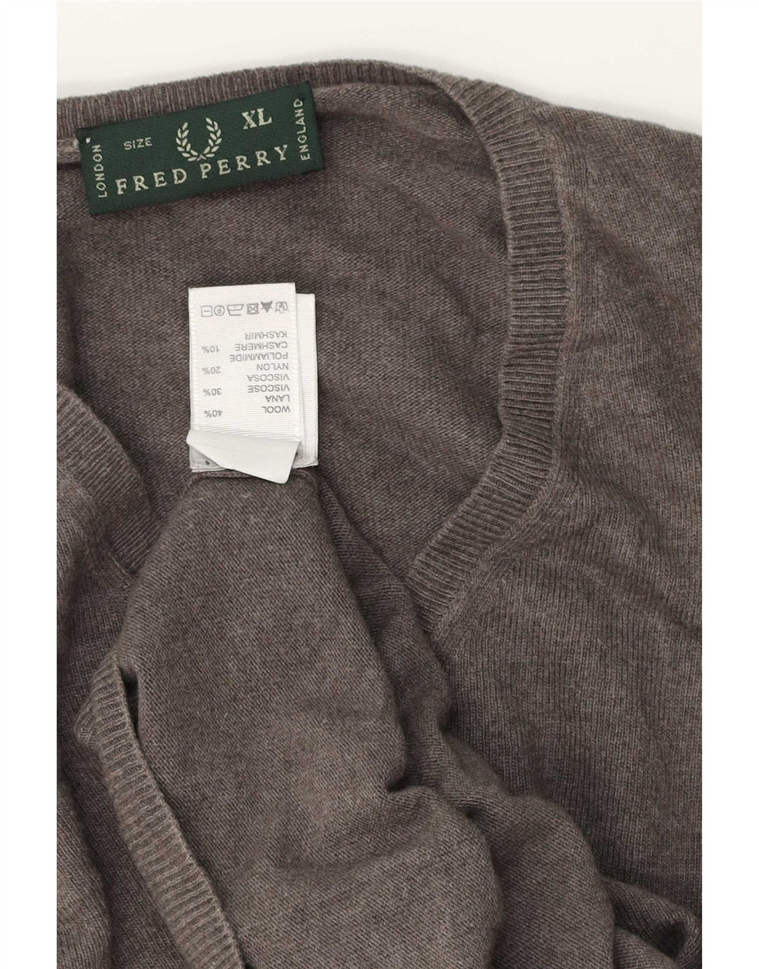 Fred Perry Herren-Pullover mit V-Ausschnitt, XL, graue Wolle