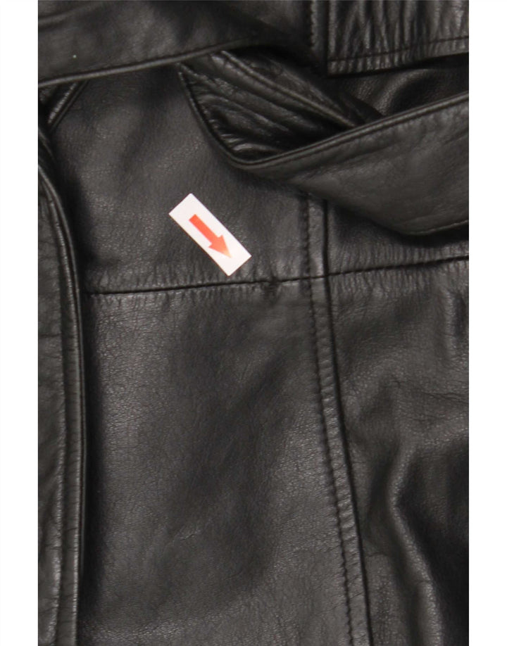 Vintage Damen Übergroßer Ledermantel UK 10 Small Black