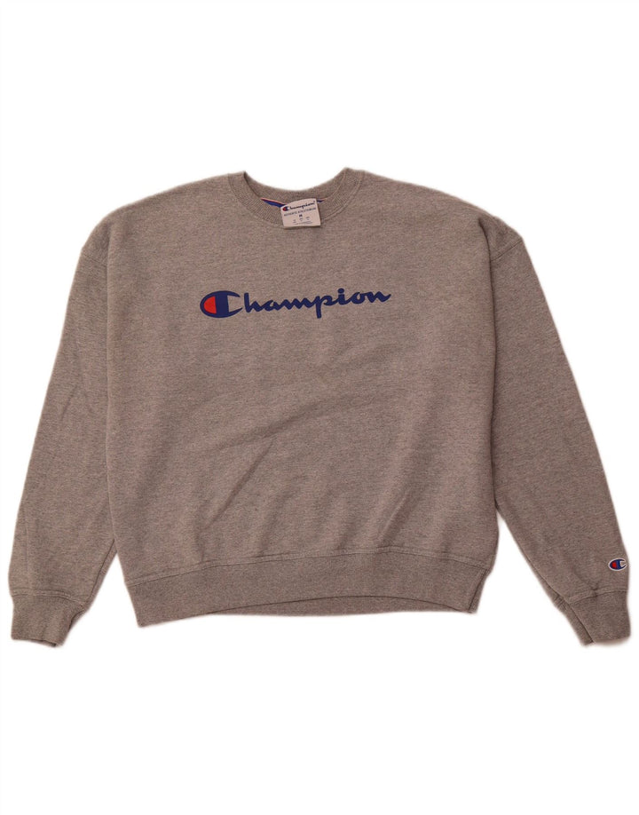 CHAMPION Damen Grafik-Sweatshirt-Pullover UK 14 Mittelgraue Baumwolle