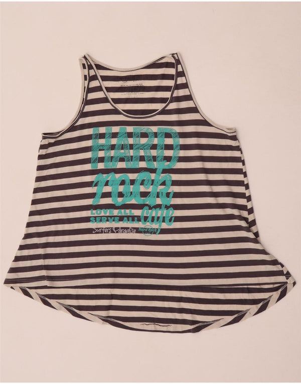 Hard Rock Cafe Damen Grafik-Weste Top UK 16 Large Marineblau gestreift Baumwolle