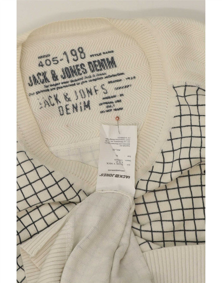 Jack & Jones Herren-Pullover mit V-Ausschnitt, XL, Baumwolle, weiß kariert