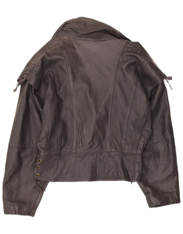 Vintage Damen Bomber Lederjacke UK 12 Mittelgrau