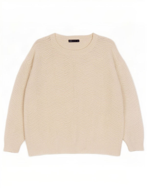Marks & Spencer Damen-Pullover mit U-Boot-Ausschnitt, UK 16, Größe L, weiß, Chevron