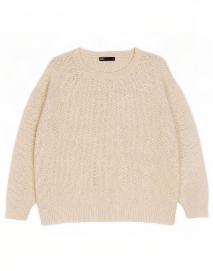 Marks & Spencer Damen-Pullover mit U-Boot-Ausschnitt, UK 16, Größe L, weiß, Chevron