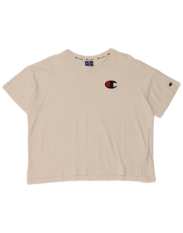 Champion Damen Crop T-Shirt Top UK 16 Large Weiße Baumwolle