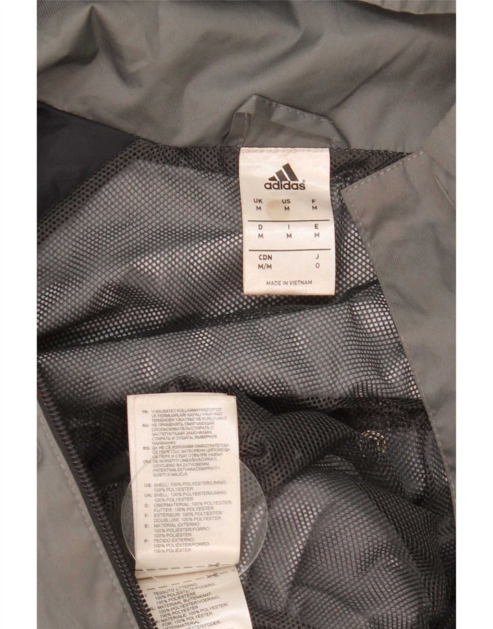 Adidas Herren-Regenjacke mit Kapuze, UK 38, mittelgraues Colourblock-Polyester