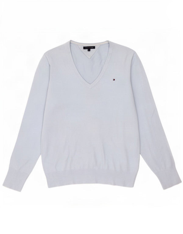 Tommy Hilfiger Damen-Pullover mit V-Ausschnitt, Gr. 18, XL, blaue Baumwolle