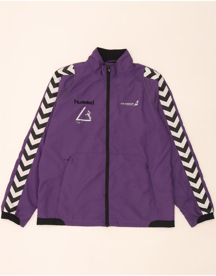 Hummel Herren-Trainingsanzugoberteil mit Grafik, groß, lila, Farbblock-Polyester