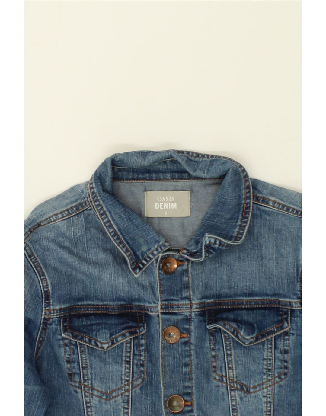 OASIS Womens Crop Denim Jacket UK 10 Small Blue Cotton Vintage Oasis and Second-Hand Oasis from Messina Hembry 