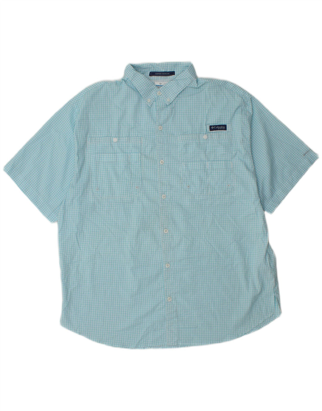 Columbia Herren-Kurzarmhemd XL, blau kariert, Polyester