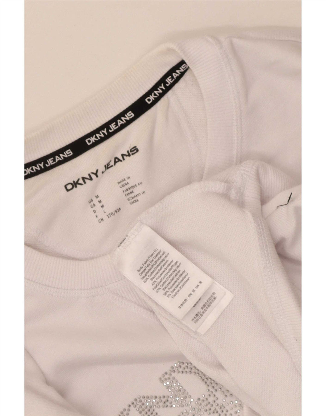 Dkny Womens Crop Graphic Sweatshirt Pullover UK 14 Mittelweiße Baumwolle