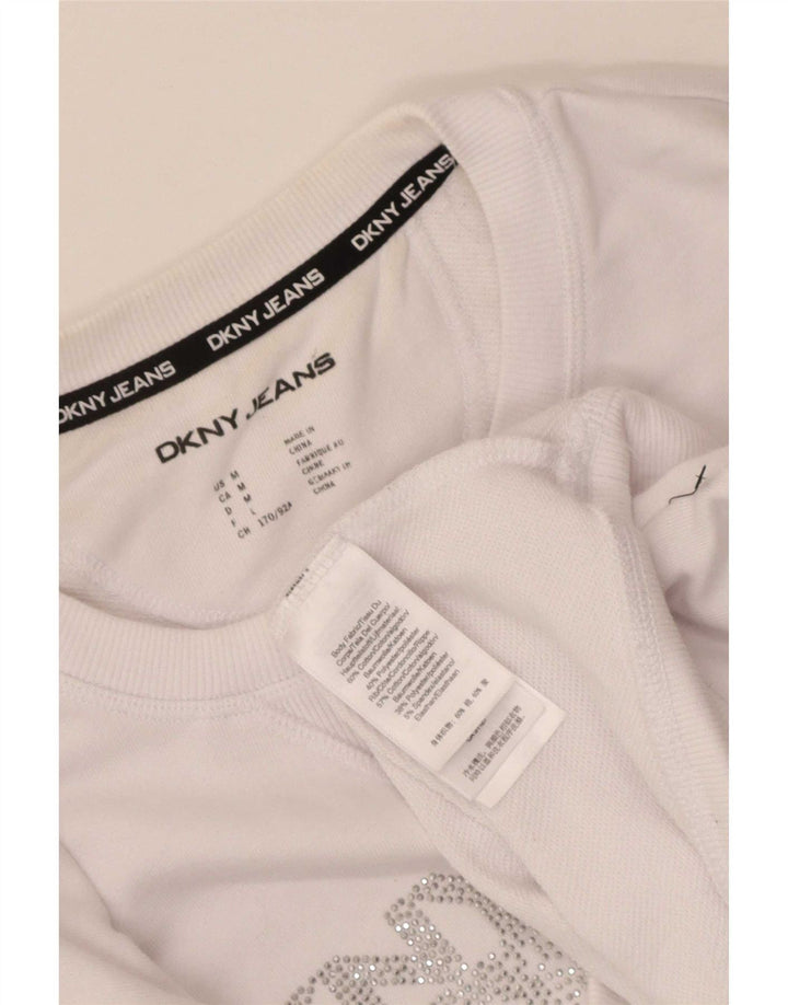Dkny Womens Crop Graphic Sweatshirt Pullover UK 14 Mittelweiße Baumwolle