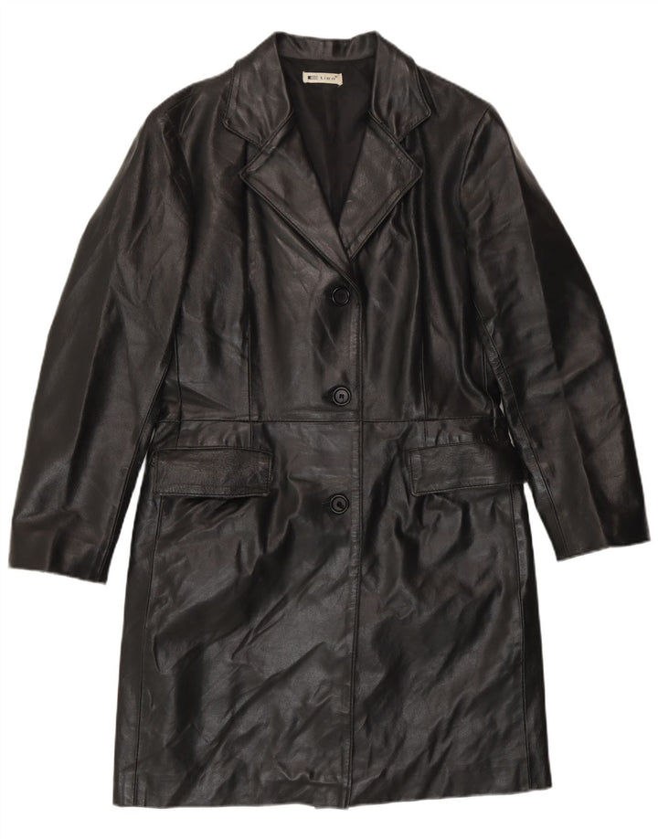 Vintage Damen Ledermantel IT 42 Mittelschwarzes Leder