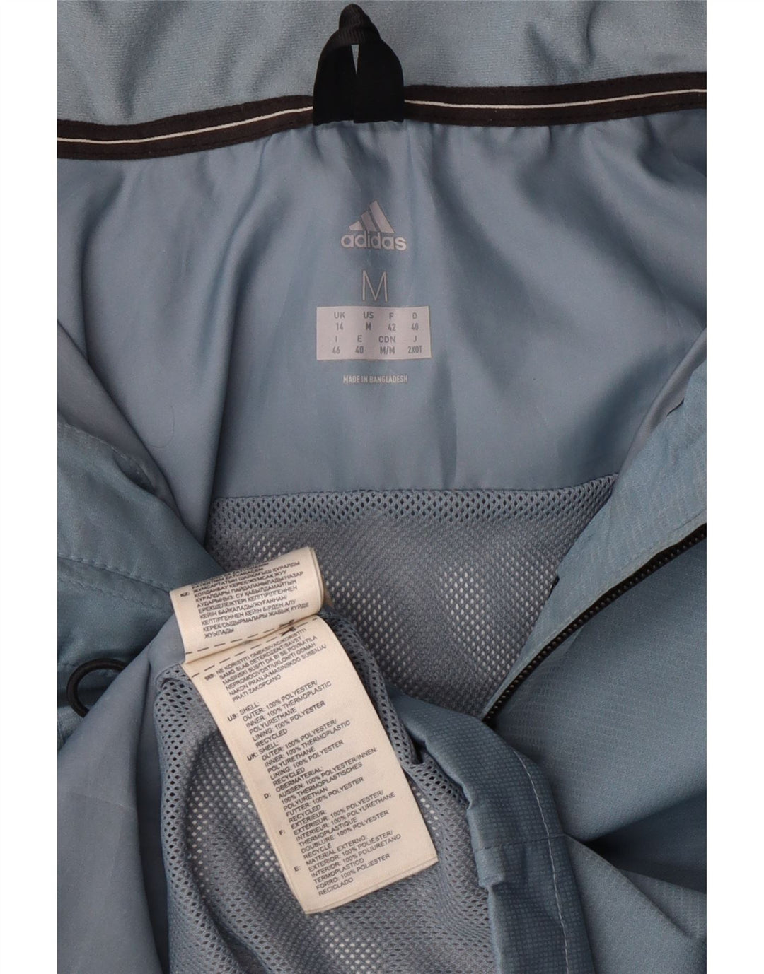 Adidas Damen Regenjacke mit Kapuze UK 14 Mittelblaues Polyester