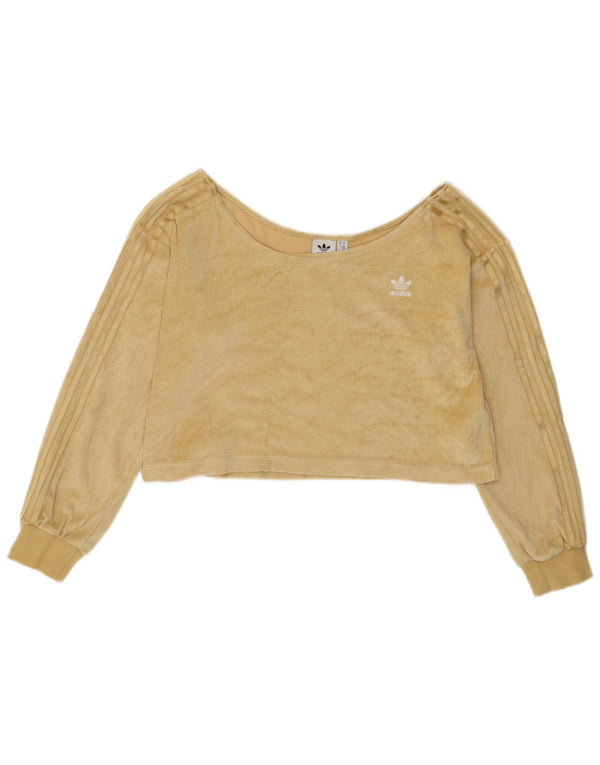 ADIDAS Damen Crop Oversized Off Shoulder Top UK 10 Small Gelbe Baumwolle