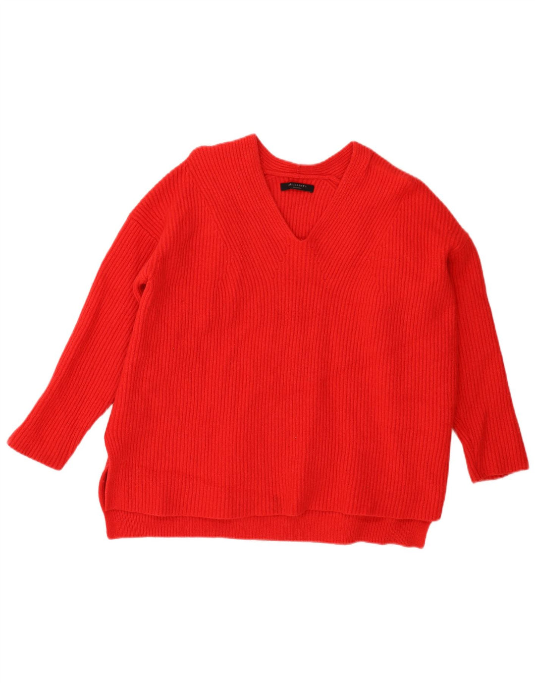 All Saints Damen-Pullover, übergroß, V-Ausschnitt, UK 14, mittelrote Wolle