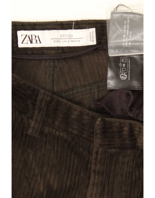 Zara Damen Cordhose mit weitem Bein, Größe S, W26, L30, Khaki, Baumwolle