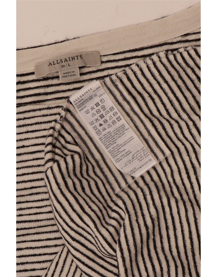 All Saints Damen Crop Top Langarm UK 14 Medium Off White gestreift