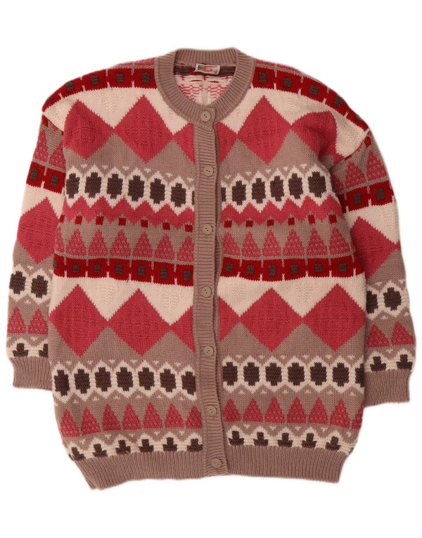Stefanel Womens Loose Fit Cardigan Sweater UK 14 Medium Red Geometric Wool