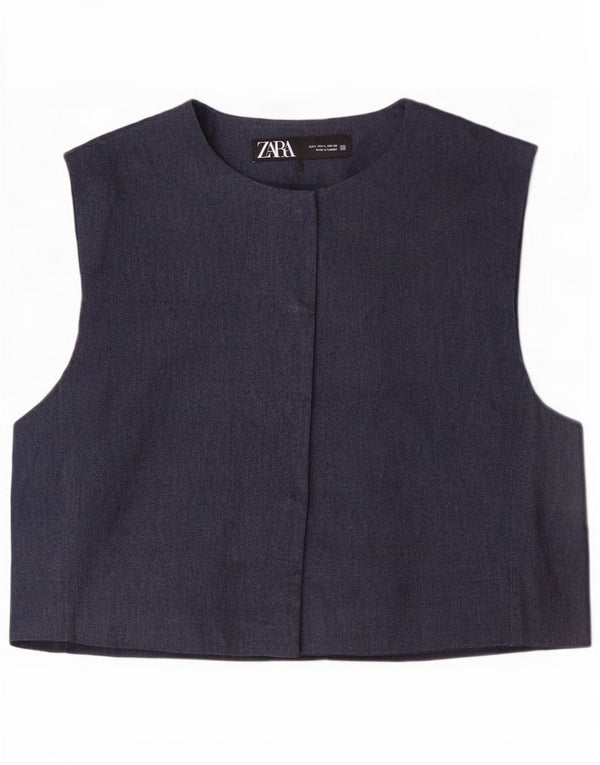 Zara Damen Crop Denim Weste UK 14 Große marineblaue Baumwolle