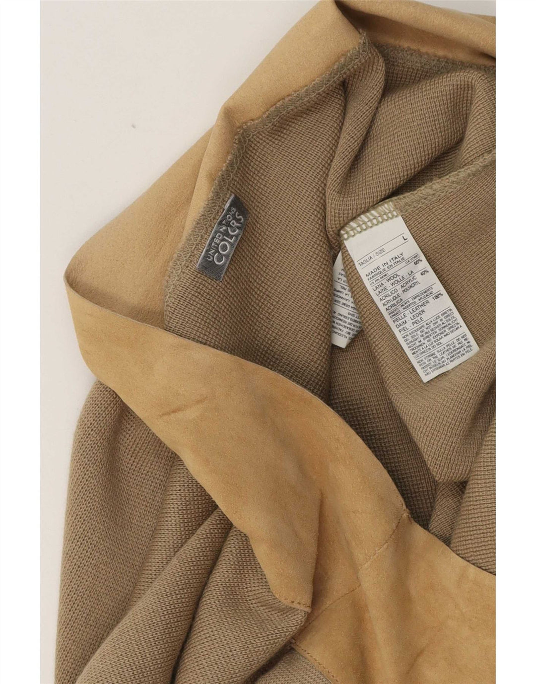 Benetton Damen Midi-Wickelrock, Größe L, W32, Beige, Colourblock-Wolle