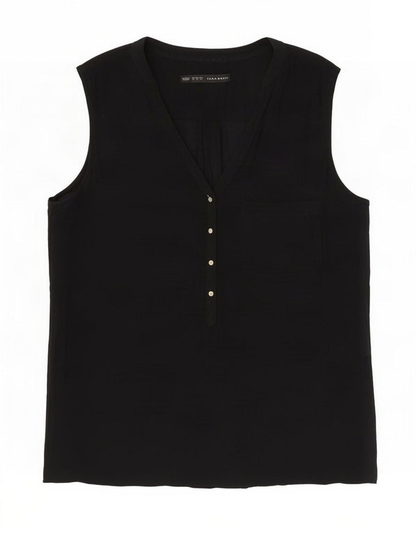 Zara Damen ärmelloses Blusenoberteil UK 14 Medium Schwarz