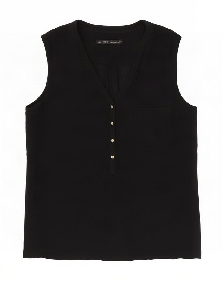 Zara Damen ärmelloses Blusenoberteil UK 14 Medium Schwarz