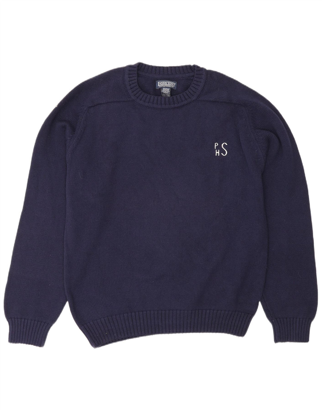 Lands End Herren-Pullover mit Rundhalsausschnitt, mittlere marineblaue Wolle
