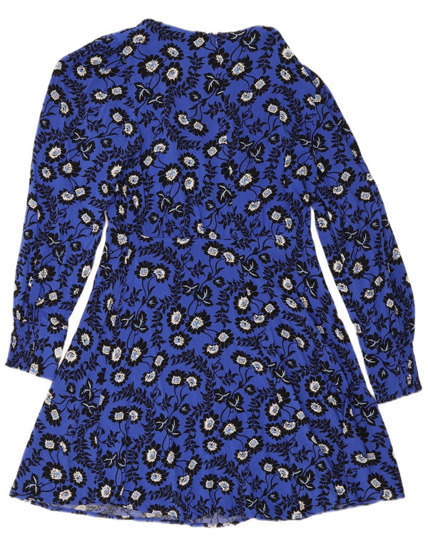 Next Womens Long Sleeve A-Line Dress UK 8 Small Blue Floral Viscose