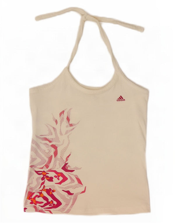 Adidas Damen Crop Vest Top UK 10 Small Off White Geometrische Baumwolle Sport