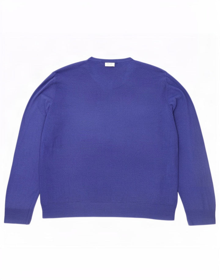 Marks & Spencer Herren-Pullover mit V-Ausschnitt, XL, blaues Acryl
